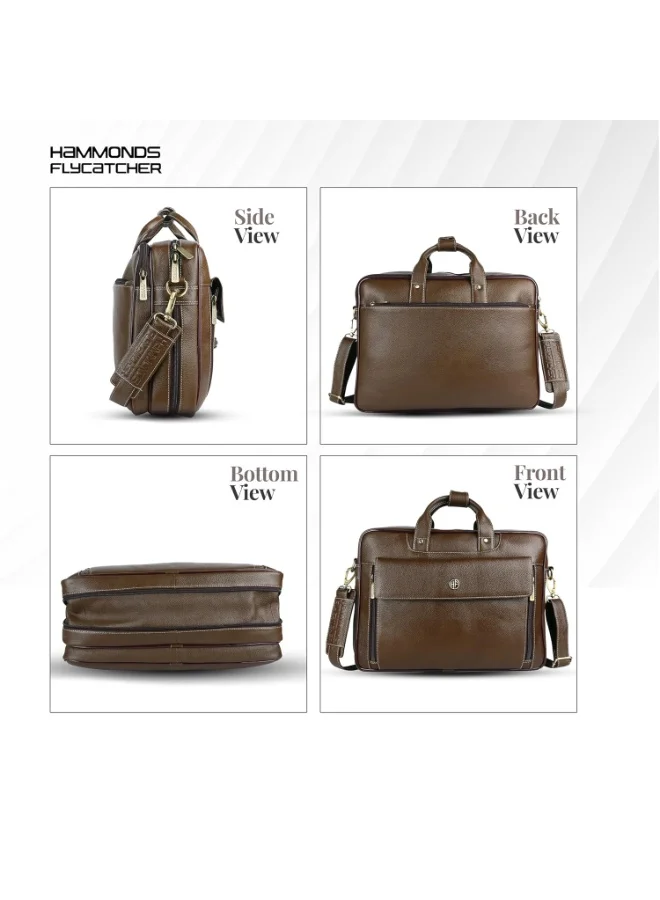 Hammonds Flycatcher  Genuine Leather Office Bag for Men, 15.6" Professional Leather Laptop Bag for Men for Office, Travel, Daily Use, Adjustable Strap & Multi Compartments-LB150 MH  | Best Price UAE